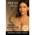 Erilsa Sertifikalı Gold Renkli Kahverengi Resimli Jasper Taşı Kolye – Topraklayıcı ve Sakinleştirici