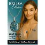 Erilsa Sertifikalı Gümüş Tel Sargılı Doğal Hint Akik Taşı Kolye – 25-30 mm Huzur ve Denge Taşı