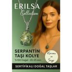 Erilsa Sertifikalı Gümüş Tel Sargılı Serpantin Yılan Taşı Kolye – 20-25 mm Denge ve Arınma Taşı