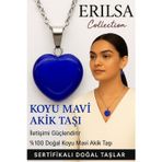 Erilsa Sertifikalı Kalp Model Koyu Mavi Akik Taşı Kolye – Negatif Enerjiye Karşı Kalkan ve Ruhsal Arınma