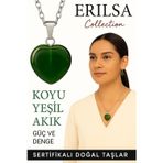Erilsa Sertifikalı Kalp Model Koyu Yeşil Akik Taşı Kolye – Denge, Koruma ve Ruhsal Güç Sembolü