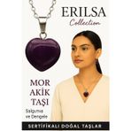 Erilsa Sertifikalı Kalp Model Mor Akik Taşı Kolye – Huzur Verir, Negatif Enerjiyi Dönüştürür