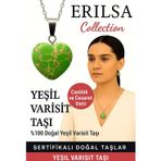Erilsa Sertifikalı Kalp Model Yeşil Varisit Doğal Taş Kolye – Canlılık Cesaret ve Ruhsal Denge Taşı
