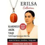 Erilsa Sertifikalı Karnelyan Akik Doğal Taş Kolye – Pozitif Enerji Canlılık ve Özgüven Taşı