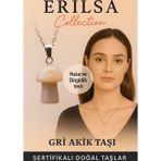 Erilsa Sertifikalı Mantar Model Gri Akik Taşı Kolye - Huzur ve Dinginlik Veren Doğal Taş