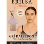 Erilsa Sertifikalı Mantar Model Gri Kalsedon Taşı Kolye Huzur ve Denge Veren Doğal Kolye