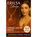 Erilsa Sertifikalı Tel Sargılı Doğal Kırmızı Jasper Taşı Kolye – Altın Kaplama Enerji ve Güç Taşı