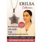 Erilsa Sertifikalı Yıldız Model Botswana Gri Akik Doğal Taş Kolye – Mutluluk ve Pozitif Enerji