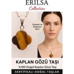 Erilsa Sertifikalı Yonca Kesim Kaplan Gözü Doğal Taş Kolye – Cesaret Özgüven ve Başarı Taşı