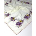 Eripek Oyalı Organik Pamuklu Yazma 0606131 12 - Krem - Mor - Renk