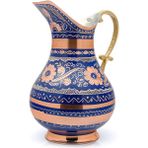 Eriza 2 Litre Erzincan El Yapımı, Işlemeli Kalaylı Kalın Bakır Sürahi - Mavi - 2 lt