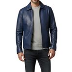 Erkek %100 Hakiki Deri Ceket - Vintage Motosiklet Kıyafeti - Resmi ve Günlük Giyim için Dar Kesim Klasik Ceket, Jose - Mavi Ceket, S