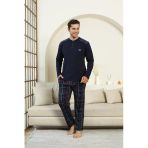 Erkek %100 İnterlok Pamuk Kumaş Ekose Bloklu Pijama Takımı 12481