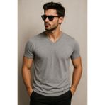 Erkek %100 Pamuk Kısa Kollu V Yaka Gri T-Shirt - 0 Siyah