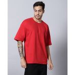 Erkek %100 Pamuk Oversize Kesim Bisiklet Yaka Basic Tişört - Kırmızı