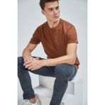 Erkek %100 Pamuk Relaxed Rahat Kesim Bisiklet Yaka Kısa Kollu Tişört - Kahverengi - XL