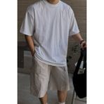 Erkek %100 Pamuklu Kalın Dokulu Oversize Bisiklet Yakalı Beyaz T-Shirt - XL
