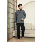 Erkek %100 Pamuklu Pijama Takımı-Robalı ve 3 Düğmeli-12489