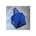 Erkek 2 İplik Bape Kapüşonu Fermuarlı Hırka - Mavi