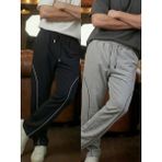 Erkek 2'li Siyah-Gri Baggy Biyeli Oversize Relaxed 4 Mevsim Eşofman Altı Bol Paça 2 Iplik Tam Kalıp - 2XL