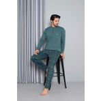 Erkek 3 Düğme Uzun Kol Göğüs Cepli 2 İplik Kışlık Cepli Pijama Takımı