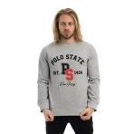 Erkek 3 İplik Pamuklu Baskılı Regular Fit Basic Bisiklet Yaka Gri Sweatshirt