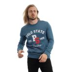 Erkek 3 İplik Pamuklu Baskılı Regular Fit Basic Bisiklet Yaka Mavi Sweatshirt