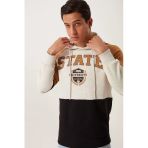 Erkek 3 İplik Pamuklu İçi Polarlı 3 Renkli Oversize Baskılı Kapüşonlu Gri Sweatshirt