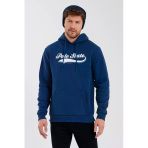 Erkek 3 İplik Pamuklu İçi Polarlı Baskılı Regular Fit Kapüşonlu Kanguru Cepli İndigo Sweatshirt