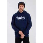 Erkek 3 İplik Pamuklu İçi Polarlı Baskılı Regular Fit Kapüşonlu Kanguru Cepli Lacivert Sweatshirt