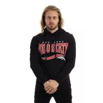 Erkek 3 İplik Pamuklu İçi Polarlı Baskılı Regular Fit Kapüşonlu Kanguru Cepli Siyah Sweatshirt