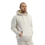 Erkek 3 İplik Pamuklu İçi Polarlı Oversize Kapüşonlu Kanguru Cepli Kar Melanj Sweatshirt
