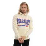 Erkek 3 İplik Pamuklu İçi Polarlı Regular Fit Baskılı Kapüşonlu Kanguru Cepli Ekru Sweatshirt