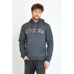 Erkek 3 İplik Pamuklu İçi Polarlı Regular Fit Nakışlı Kapüşonlu Kanguru Cepli Antrasit Sweatshirt