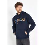 Erkek 3 İplik Pamuklu İçi Polarlı Regular Fit Nakışlı Kapüşonlu Kanguru Cepli Lacivert Sweatshirt