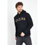 Erkek 3 İplik Pamuklu İçi Polarlı Regular Fit Nakışlı Kapüşonlu Kanguru Cepli Siyah Sweatshirt