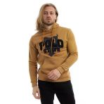 Erkek 3 İplik Pamuklu İçi Polarlı Süzine Nakışlı Regular Fit Kapüşonlu Kanguru Cepli Kahverengi Sweatshirt