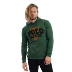 Erkek 3 İplik Pamuklu İçi Polarlı Süzine Nakışlı Regular Fit Kapüşonlu Kanguru Cepli Yeşil Sweatshirt