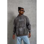 Erkek 3 İplik Pamuklu Kapüşonlu Kanguru Cepli Sweatshirt Hoodie - Gri