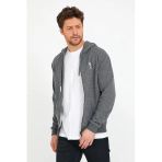 Erkek 3 İplik Pamuklu Regular Fit Nakışlı Fermuarlı Kapüşonlu Cepli Antrasit Sweatshirt