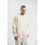Erkek 3 İplik Pamuklu Yağ Yıkamalı Sweatshirt Double Oversize Bisiklet Yaka Uzun Kol - Krem