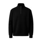 Erkek 3 İplik Şardonlu Yarım Fermuarlı Sweatshirt – Sıcak Tutan Kalın Kumaşlı Polar İçlik – Rahat Günlük Sweat (Siyah, Large)