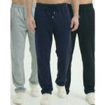 Erkek 3'lü Baggy Bol Paça Oversize Relaxed 4 Mevsim Eşofman Altı Bol Paça 2 Iplik Tam Kalıp - 2XL - Siyah - Lacivert - Gri