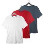 Erkek 3'lü Basic Tişört Seti - Pamuklu Bisiklet Yaka Tişört| Gece Mavisi, Beyaz ve Kırmızı| Günlük ve Spor Giyim | %100 Pamuk T-Shirt Seti - 01L-Lacivert