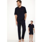 Erkek 3lü Damat Kutulu Çeyiz Lacivert Pijama Takım 5370