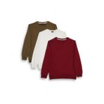 Erkek 3'lü Haki-Beyaz-Bordo Relax Fit Rahat Kesim %100 Pamuk 2 İplik Bisiklet Yaka Sweatshirt
