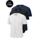Erkek 3'lü Paket %100 Pamuk Slim Fit Sporcu Tişört Basic Bisiklet Yaka Kısa Kollu T-Shirt - 0 Siyah - 3XL