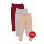 Erkek 3'lü Paket Bej-Gri-Bordo Regular Fit Beli Bağcıklı Jogger Cepli Lastikli Paça Eşofman Altı