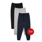 Erkek 3'lü Paket Lacivert-Gri-Siyah Regular Fit Beli Bağcıklı Jogger Cepli Lastikli Paça Eşofman Altı