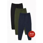 Erkek 3'lü Paket Siyah-Lacivert-Haki Regular Fit Beli Bağcıklı Jogger Cepli Lastikli Paça Eşofman Altı